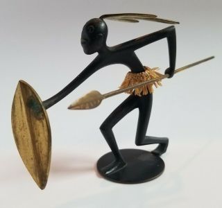 Werkstätte Karl Hagenauer Bronze African Warrior Spear & Shield Vienna Austria