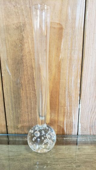 Vintage Bud Vase Clear Glass Bubbles Ball Bottom 8 3/4 "