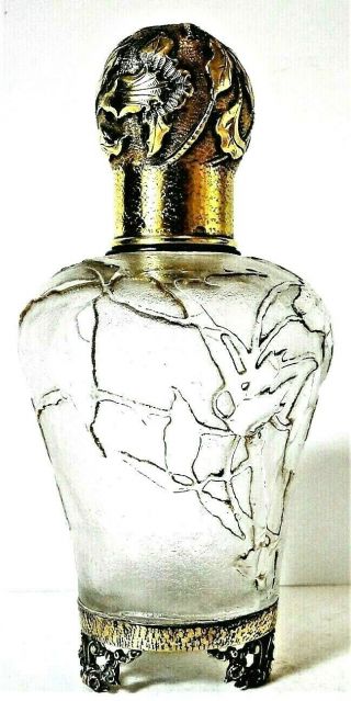 Antique Daum French Art Nouveau Cameo Glass & Silver Gilt Perfume Bottle 1895