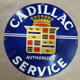 Cadillac Service Vintage Porcelain Sign 30 Inches Round