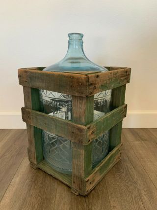 Vintage Bastanchury Water Carboy 5 Gallon Glass Jug & Crate