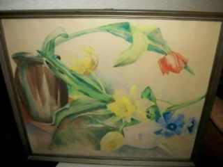 Vintage Floral Impressionist Watercolor Painting 1930 