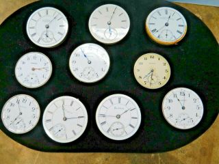 10 Vintage Pocket Watch Movements,  Rockford,  Waltham,  Elgin,  Ee Cheney,  Normal