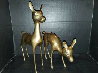 Vtg Large Mid Century Hollywood Regency Brass Deer Bambi Doe Fawn