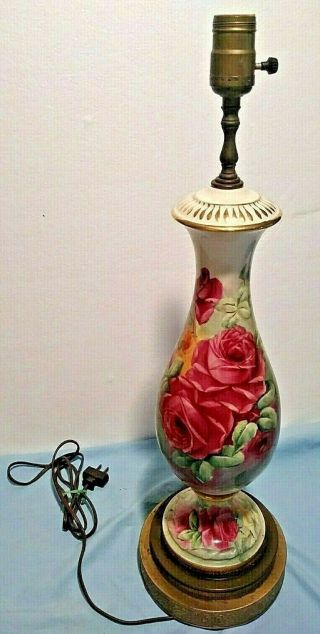 Hand Painted Signed Victorian Limoges Style Porcelain Table Lamp 2 