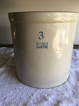 Antique Vintage Ruckels 3 Gallon Stoneware Crock
