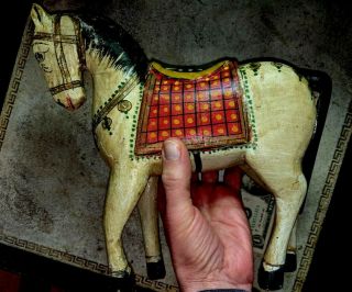 Gorgeous 9 " Antique Vtg Sweden Hand Carved Wooden Painted Horse Folk Art