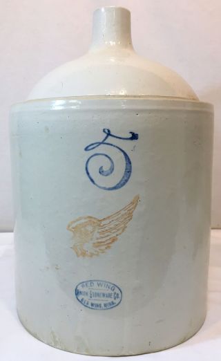 Vintage 5 Gal Red Wing Jug Crock Union Stoneware Co.  Red Wing,  Minn.