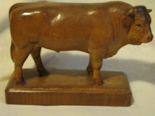 Vtg.  Swiss Hand Carved Wooden Oxen,  Signed On Bottom