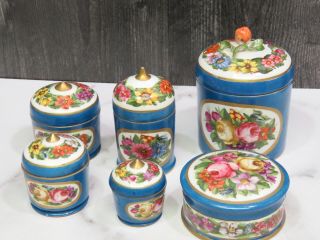 Antique French Hand Painted Dresser Jar Set Signed Jp Jacob Petit? 6 Piece Blue