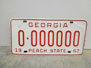 Vintage 1962 Georgia Sample License Plate 0 - 000000 Paint