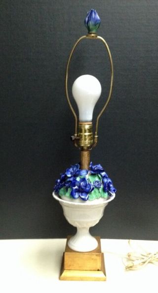 Porcelain Lamp Applied Flowers Art Deco Hollywood Italian Capodimonte Light