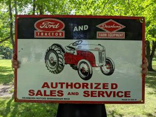 LARGE HEAVY OLD VINTAGE 1951 FORD TRACTOR PORCELAIN SIGN DEARBORN FARM EQUIPMENT 2