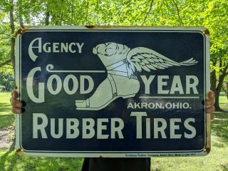 Large Old Vintage 1917 Goodyear Rubber Tires Porcelain Advertising Sign Akron Oh