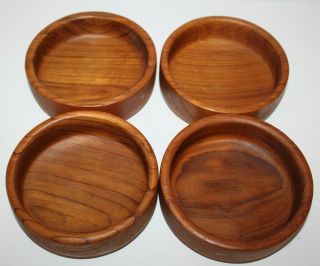 Vtg Set Of 4 Hand Made Wooden Salad Bowls Crafted In Thailand 6 " X 2 "
