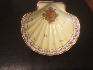 Vintage Limoges France Porcelain Yellow Rose Shell Trinket Dish