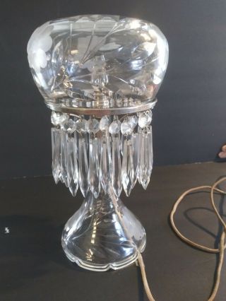 Abp American Brilliant Cut Glass Crystal Mushroom Antique Lamp W Prisms
