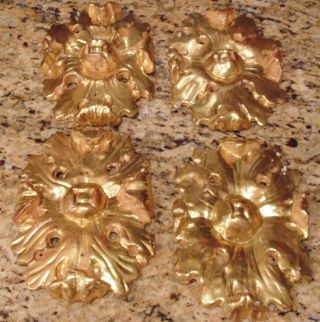 4 - 19th C French / Italian Gold Gilt Wood Carved Floral Wall Decorations,  8 