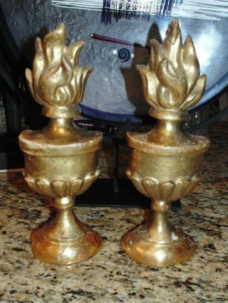 19th C French / Italian Gold Gilt Wood Carved Eternal Flame Decorations,  11 1/2 "