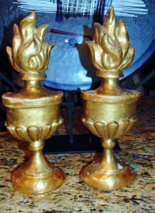 19th C French / Italian Gold Gilt Wood Carved Eternal Flame Decorations,  11 1/2 