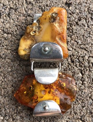 Vintage Mid Century Modernist Baltic Butterscotch Amber Sterling Silver Pendant