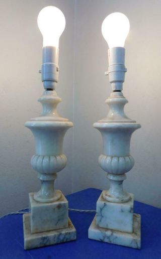 Fine Vintage Solid Italian Marble Table Bedside Lamps