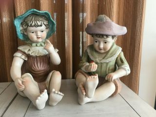 Vintage Extra Large 12 " Piano Baby Boy & Girl Bisque Porcelain Figurines
