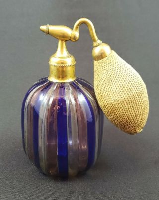 Devilbiss Perfume Atomizer - Bohemian Tri - Color Ribbed Glass From 1919