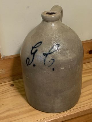 Antique Edmands Co 3 Gal Stoneware Jug 1850 - 65 Ge Or Gc Cobalt Blue Salt Glazed