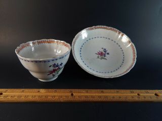 Antique Chinese Export Famille Rose Tea Cup And Saucer 18th Century 1780 Qing