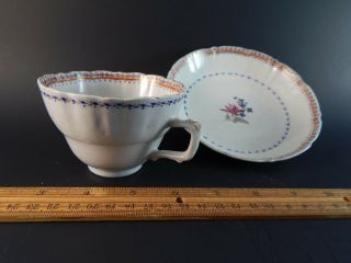Antique Chinese Export Famille Rose Tea Cup and Saucer 18th Century 1780 Qing 2