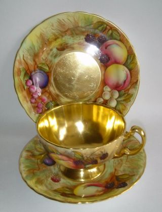 Vintage Aynsley Fruits Gold Gilded Cup,  Saucer & Side Plate: N.  Brunt & D.  Jones