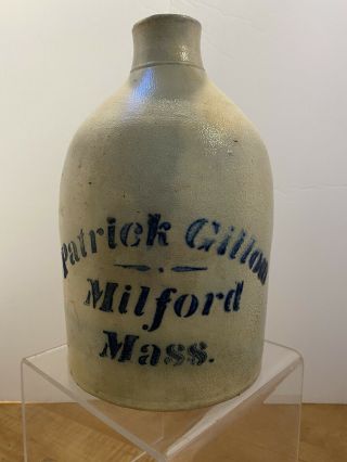 Patrick Gillon Millford Massacheusettes 1/2 Gallon Salt Glaze Stoneware Jug