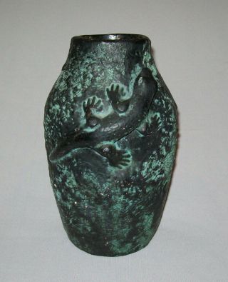 Great Old Vtg 20th C Art Pottery Vase With Lizard Green Glaze Germany