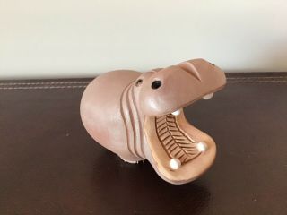 Vintage Artesania Rinconada Gray Hippopotamus Clay Figurine.  Uruguay