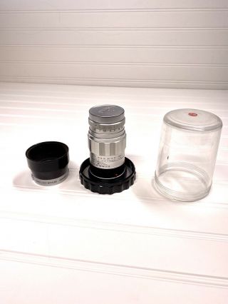 VINTAGE Leica Leitz Elmarit 90mm F/2.  8 M Lens w/ case & RARE LENS HOOD 2