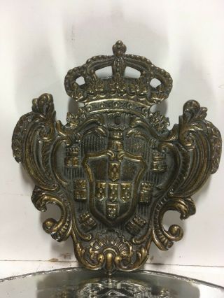 Antique Vintage Rare Brass Bronze Royal Crest Card Coin Pin Ash Tray