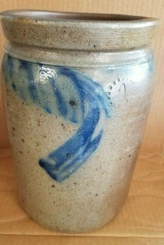 Stoneware Salt Glazed Crock Cobalt Blue On Gray