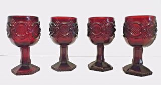 Avon Cape Cod Ruby Red 1876 4 1/2 " Cranberry Glass Stem Goblets 4 Oz Set Of 4
