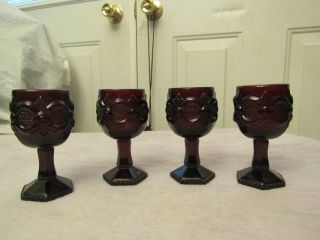 Set Of 4 Vintage Cape Cod Ruby Red Wine Goblets By Avon