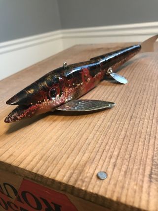 Vintage Rare Signed Bud Stewart Jointed Spotted Fish Antique Fish Pike Decoy 2
