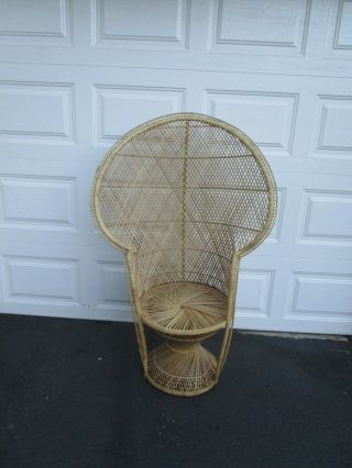 Vintage Wicker Peacock Rattan Chair Boho 54 Large Fan Back Euc