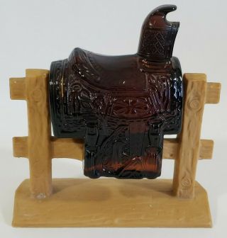 Vintage Avon Glass Decanter Western Saddle On Fence Wild Country Aftershave Full