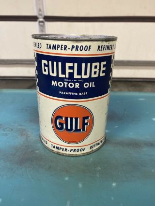 Vintage Gulf Gulflube 1 Quart.  Motor Oil Can Full