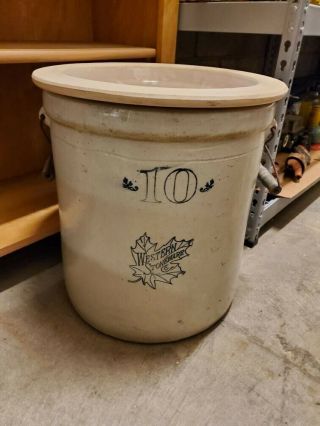Rare - Western 10 Gallon Stoneware Crock With Lid.  No Cracks Or Chips