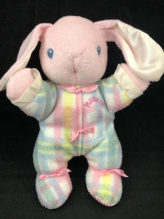 Playskool Snuzzles Bunny Rabbit Plaid 1996 Pink Plaid Baby Plush Stuffed Toy 11 "