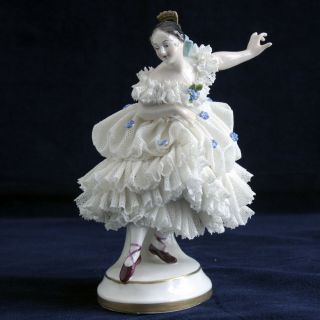 German Volkstedt Dresden Lace Porcelain Ballerina Dancing Lady Girl Figurine