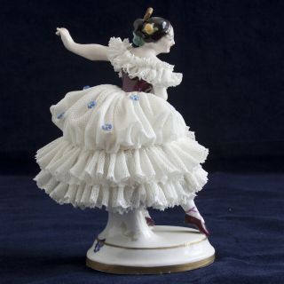 German Volkstedt Dresden Lace Porcelain Ballerina Dancing Lady Girl figurine 3