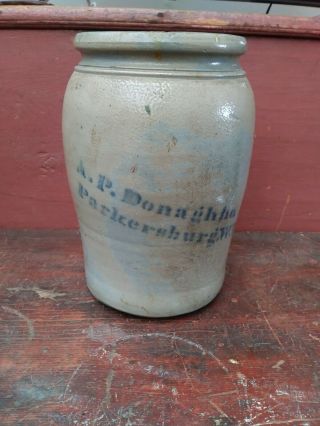 Antique A.  P.  Donaghho Parkersburg,  West Va Stoneware Jar