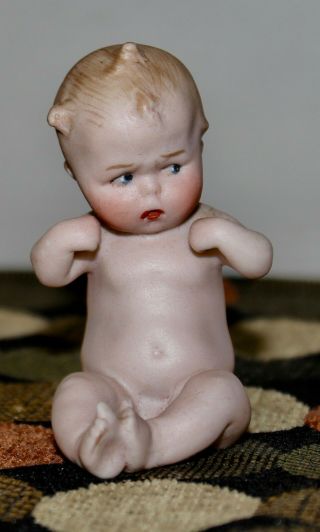 Rare Antique All Bisque Scowling Baby Action Figurine Heubach